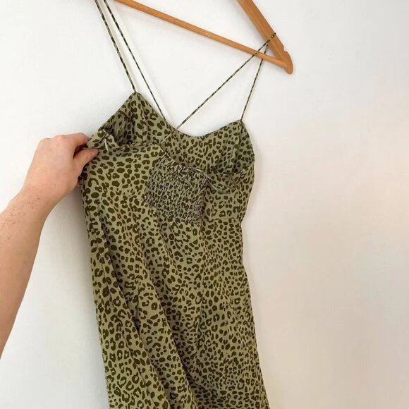 Zara Animal Print  Ruffle Hem Mini Dress Skinny Strap NWOT Green Size Small - Picture 8 of 10